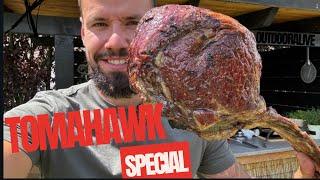 6000 KILOKALORIEN knusprig gegrillt - Tomahawk Steak von der Feuerplatte