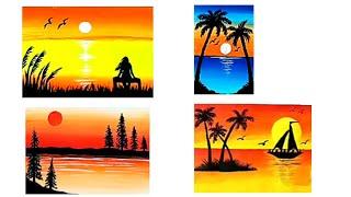 4 Easy sunset painting  | Acrylic painting for beginners | Mini canvas painting