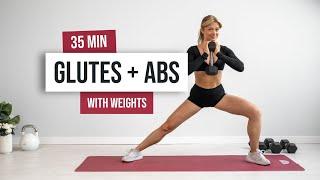 35 MIN GLUTES + ABS Workout - With Weights / LEG DAY / Home Workout