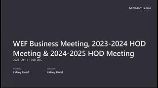 2024 WEF Business Meeting & HOD Business Meetings