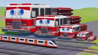 Big & Small Fire Truck vs Train Thomas | BeamNG Drive | BimTestCrash