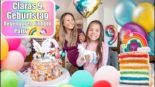 Claras 9. Geburtstag  Geschenke auspacken! Regenbogen Einhorn Candy Cake Torte Deko | Mamiseelen