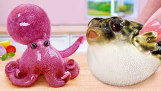 Best Of Japanese Food  How To Cook Miniature Octopus and Puffer Fish  By Tina Mini Cooking