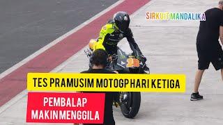 Suasana Tes Pra Musim MotoGP Mandalika Hari Ketiga di Pagi Hari. Pembalap Langsung Gas