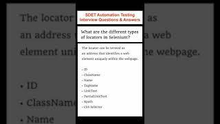 What are the different types of Locators in Selenium? SDET Automation Testing Interview