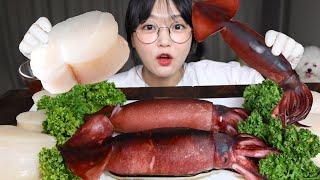 고소한 내장이 일품인 오징어통찜 키조개 관자회 먹방 Steamed Whole Squid & Raw Scallop Mukbang ASMR