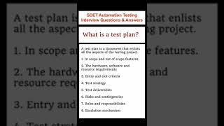 SOFTWARE TESTING : What is a Test Plan? SDET Automation Testing Interview Questions & Answers