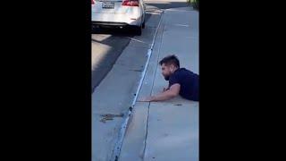 Man Rescue and Chase a Stranded Duckling Hiding in a Storm Drain