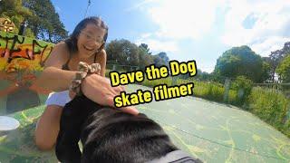 A skateboard filming dog, Dave Z Legend 