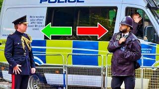 CONFUSED POLICE OFFICER STOPS ROYAL HORSES FROM CROSSING BARRIER UNTIL TOP BOSS ARRIVES
