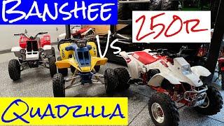 Part 1 Top Speed Honda TRX250R vs Yamaha Banshee vs Quadzilla Drag Race Shootout