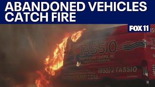 Palisades Fire: Flames engulf abandoned vehicles in California fires