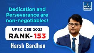 UPSC Rank - 153 | CSE 2022 Topper | HARSH BARDHAN | Mock Interview | NEXT IAS