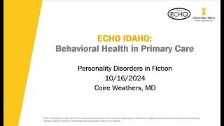 Personality Disorders in Fiction - 10/16/2024