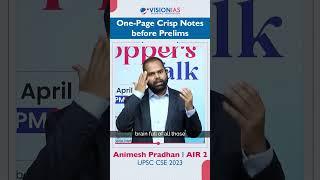 Toppers Tip 543 | Animesh Pradhan, AIR 2 UPSC CSE 2023| 1-page Crisp Notes before Prelims