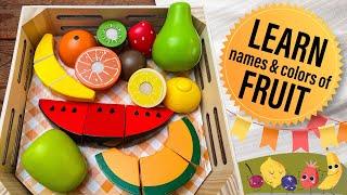 Learn Fruit Names and Colors | Toddler Learning Toy Kitchen | Cutting Velcro Fruits - Apple & Banana