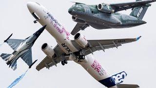 Bourget : démo en vol des Airbus A321 XLR, Embraer KC-390 et F-16