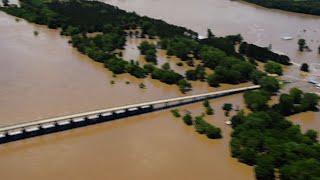 Aerial view of Arkansas River flooding