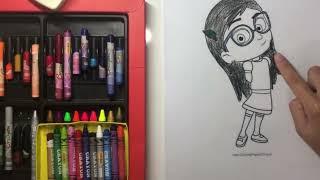 Color the picture of a gentle girl wearing glasses with black hair