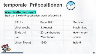 Temporale Präpositionen (Übung 2) - time prepositions (um, am, im, ...) in German with Hallo Deutsch