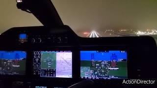 ILS approach and landing. Night phenom 300. Flight part 2