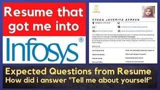 Infosys: Resume that got me into Infosys | Infosys Expected Resume Question | Tell me About Yourself