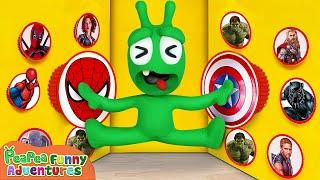 100 Superheroes Mystery Button - Kids Cartoon - Pea Pea Funny Adventures