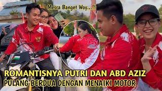 MESRA√ PUTRI ISNARI DAN ABD AZIZ NAIK MOTOR SAAT PULANG DARI ACARA PERSIAPAN PERAYAAN KEMERDEKAAN