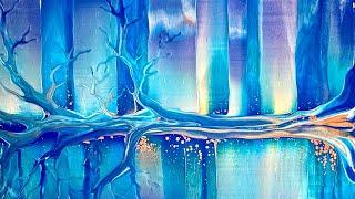 'Moonlight Magic' Tree Swipe on a HUGE Canvas! Fluid Art Tutorial - Collab with @AnnukkaArtStudio