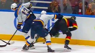 Radek Faksa Injury takes skate to the groin by Danton Heinen | Canucks vs Blues 2024 NHL Highlights