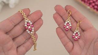 Beaded Bracelet & Earrings Design | Easy Beading Tutorial: How to Make a Pearl Bracelet with Thread