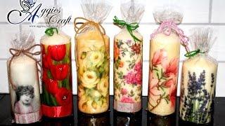 Decoupage tutorial - decorating candles with napkins