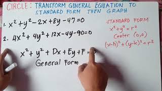 Circle: Transforming General Equation to Standard Form and Graph | Grade10 Math| Part 1