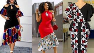 Gown styles of plain fabric mixed with Ankara materials