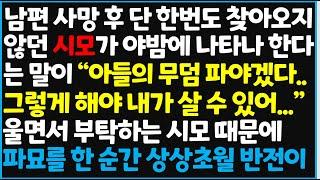 (신청사연) 남편의 사망 후 단 한번도 찾아오지 않던 시모가 야밤에 나타나 한다는 말이 "아들의 무덤을 파야겠다,, 그래야 내  [사이다사연][감동사연][라디오 드라마][오디오북]