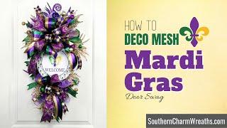 How to Make a Deco Mesh Mardi Gras Door Swag Wreath with Design Coach Laurie Anne
