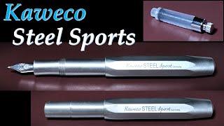 Kaweco 万年筆 "Steel Sports" M 中字 & 純正コンバーターのシンプルな構造紹介：試し書き、ペンポイント画像など