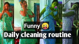 Indian housewife's daily cleaning routine//Funny room cleaning routine by hardik smriti