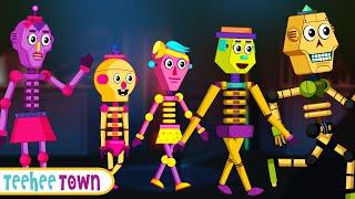 Five Crazy Robots Skeletons Went Out On Night | NEW Spooky Skeleton Dance Song By Teehee Town