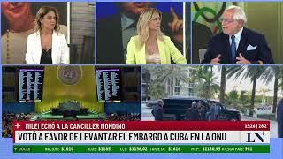 Milei echó a la canciller Mondino: votó a favor de levantar el embargo a Cuba en la ONU