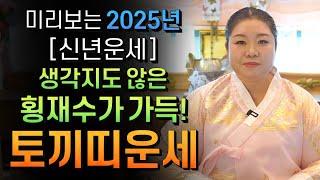 미리보는 2025년 을사년 신년운세 토끼띠운세2025년 생각지도 않은 횡재수가 가득! 토끼띠에게 생길 큰 변화들 토끼띠 63년생 75년생 87년생 99년생 금전운 대박이다