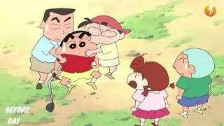 Shin-chan plays golf in a competition. Tamil