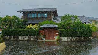 4K Japan Walk - heavy rain walk in suburbs