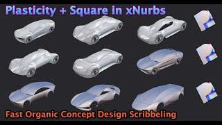 Organic Concept Design Scribbles | New xNURBS Square function in Plasticity beta