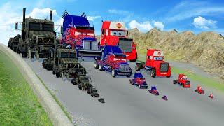 Big & Small Megatron vs Big & Small Optimus Prime vs Big & Small Mack Truck DOWN OF DEATH in BeamNG