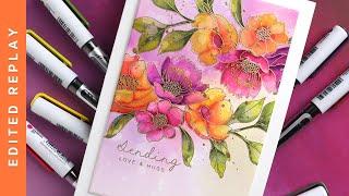  EDITED REPLAY! - Watercoloring with Karin Realbrush PRO Markers & Simon's Latest Card Kit stamps