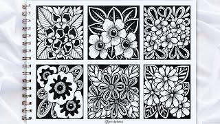 6 Beautiful Zentangle Flower Art | How To Draw Zentangle Flower Art For Beginners