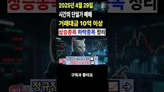 주식 시간외거래 시간외단일가매매 2025년4월29일 주식브리핑 시간외단일가 매매 거래대금 10억이상 #주식