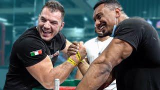 ERMES GASPARINI VS LARRY WHEELS ARM WRESTLING IN DUBAI