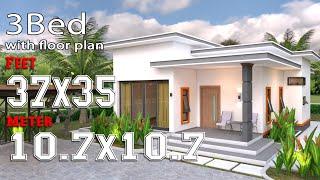 House Design Plans 35x35 Feet 2 Bedrooms 10.7x10.7 Meters Flat roof